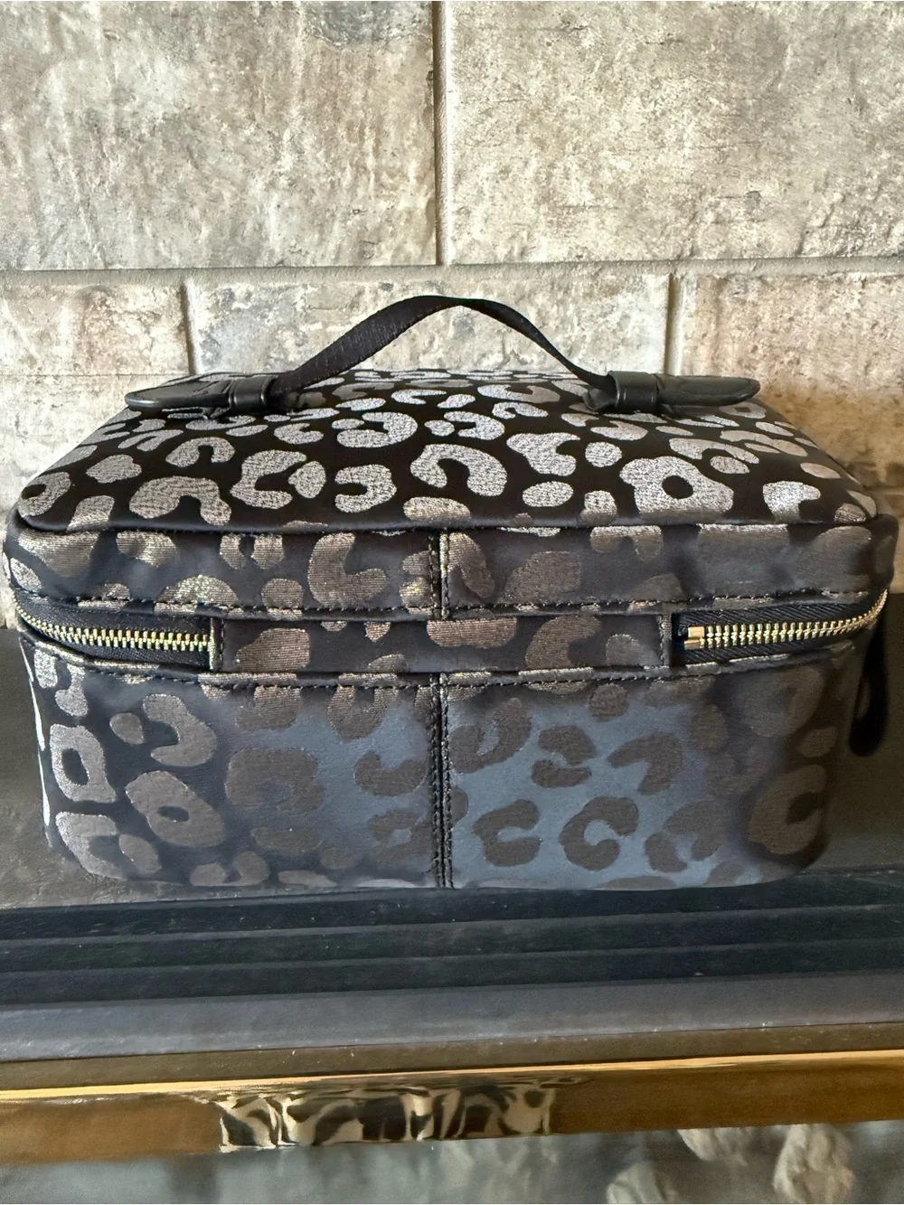 kate spade New Leopard Print Cosmetic Train Case - Black & Gold